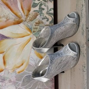 De Blossom Collection Pastel Blue/Silver,  Lace and Bling Heels